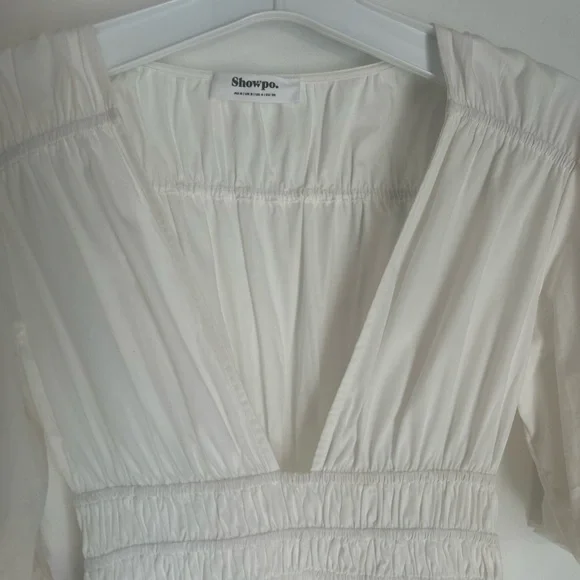 Showpo White V-Neck Puff Sleeve Maxi Dress Size 4 - Picture 5 of 15